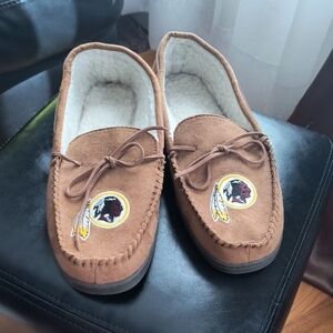 Brown Moccasin Slippers with Embroidered Logo